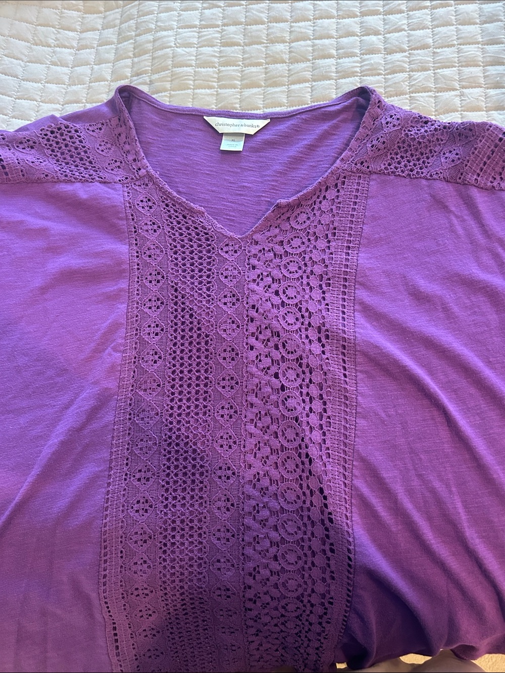 Christopher & Banks Purple Crochet-Detail Tunic Top
